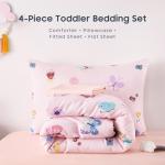 Wake In Cloud - Butterfly Toddler Bedding Set for Girls, Cute Colorful Butterfly with Floral Flowers, 4 Pieces Soft Crib Bed Set Including Comforter, Sheets and Pillowcase, Pink