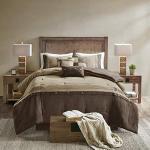 Madison Park Boone Cozy Comforter Set, Faux Suede, Deluxe Hotel Styling All Season Down Alternative Bedding Matching Shams, Decorative Pillow, Queen (90 in x 90 in), Rustic Brown 7 Piece