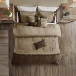 Madison Park Boone Cozy Comforter Set, Faux Suede, Deluxe Hotel Styling All Season Down Alternative Bedding Matching Shams, Decorative Pillow, Queen (90 in x 90 in), Rustic Brown 7 Piece
