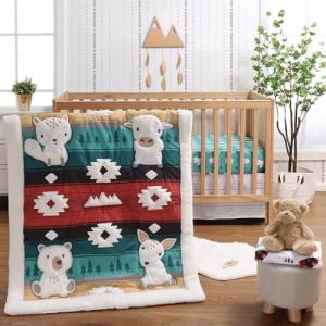 The Peanutshell 4 Piece Baby Crib Bedding Set for Boys & Girls - Newborn, Infant & Toddler Nursery Bed Set Decor with Two Crib Sheets, Dust Ruffle, Comforter - Western Woods