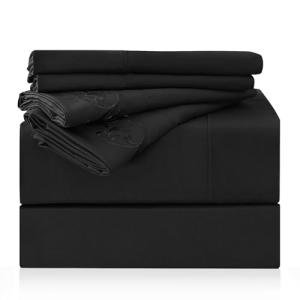 LONAVA Queen Size Sheet Set - 6 Piece Hotel Luxury Wrinkle-Free Microfiber Sheet, Oeko-TEX Certified, Breathable & Elastic, 16" Deep Pockets, Very Black