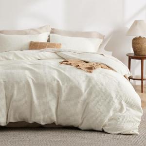Bedsure Luxury Waffle Duvet Cover Queen Size - Textured Duvet Cover Set, Soft, Breathable Bedding Set (90"x90") with 2 Pillow Shams for All Season, Irovy White, Comforter Not Included