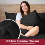 LONAVA Queen Size Sheet Set - 6 Piece Hotel Luxury Wrinkle-Free Microfiber Sheet, Oeko-TEX Certified, Breathable & Elastic, 16" Deep Pockets, Very Black