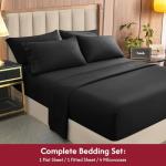LONAVA Queen Size Sheet Set - 6 Piece Hotel Luxury Wrinkle-Free Microfiber Sheet, Oeko-TEX Certified, Breathable & Elastic, 16" Deep Pockets, Very Black