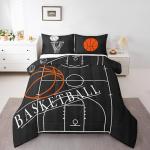 Erosebridal Boys Basketball Full Comforter Set for Kids Child Sports Theme Bedding Set, Ball Gamer Bedding Comforter Sets Basketball Printed Reversible Duvet Set, Black Quilted Comforter