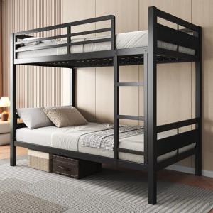 Feonase Metal Twin Over Twin Bunk Bed with Ladder and High Guardrail, Heavy-Duty Metal Slats Support, Noise Free, No Box Spring Needed, for Kids and Juniors, Black