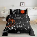 Erosebridal Boys Basketball Full Comforter Set for Kids Child Sports Theme Bedding Set, Ball Gamer Bedding Comforter Sets Basketball Printed Reversible Duvet Set, Black Quilted Comforter