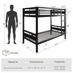 Feonase Metal Twin Over Twin Bunk Bed with Ladder and High Guardrail, Heavy-Duty Metal Slats Support, Noise Free, No Box Spring Needed, for Kids and Juniors, Black