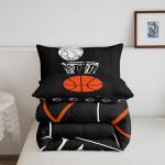 Erosebridal Boys Basketball Full Comforter Set for Kids Child Sports Theme Bedding Set, Ball Gamer Bedding Comforter Sets Basketball Printed Reversible Duvet Set, Black Quilted Comforter
