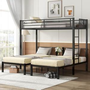 Bellemave Triple Bunk Bed for Kids, Detachable Twin Over Twin Over Twin Metal Bunk Bed with Guardrails, Ladder & Storage, Converts to 3 Separate Twin Beds, Easy to Assemble (3 Bunk Beds for Kids)