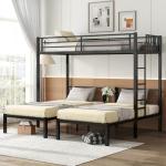 Bellemave Triple Bunk Bed for Kids, Detachable Twin Over Twin Over Twin Metal Bunk Bed with Guardrails, Ladder & Storage, Converts to 3 Separate Twin Beds, Easy to Assemble (3 Bunk Beds for Kids)