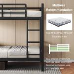 Feonase Metal Twin Over Twin Bunk Bed with Ladder and High Guardrail, Heavy-Duty Metal Slats Support, Noise Free, No Box Spring Needed, for Kids and Juniors, Black