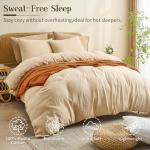 MEISHANG Muslin Duvet Cover Queen Size - 100% Organic Cotton, Soft Textured Gauze Weave Comforter Cover for Breathable All-Season with Zipper Closure - 3 Piece Set (Queen, Linen)