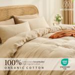 MEISHANG Muslin Duvet Cover Queen Size - 100% Organic Cotton, Soft Textured Gauze Weave Comforter Cover for Breathable All-Season with Zipper Closure - 3 Piece Set (Queen, Linen)