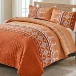 WONGS BEDDING 3 Pieces Quilt Set King Size, Burnt Orange/Rust Halloween Quilt Bedspread Fall Bohemian Coverlet Set with 2 Pillowcase, Soft Thanksgiving Bedding Set for All Season 104"×90"