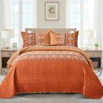 WONGS BEDDING 3 Pieces Quilt Set King Size, Burnt Orange/Rust Halloween Quilt Bedspread Fall Bohemian Coverlet Set with 2 Pillowcase, Soft Thanksgiving Bedding Set for All Season 104"×90"