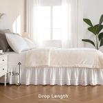 MIYE Wrap Around Ruffled Lace Bed Skirt, Elastic Dust Ruffle with Adjustable Belts,15 Inch Drop Easy to Put On, Bed Frame Cover, Machine Washable (Embroidered, King/Queen-15)
