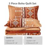 WONGS BEDDING 3 Pieces Quilt Set King Size, Burnt Orange/Rust Halloween Quilt Bedspread Fall Bohemian Coverlet Set with 2 Pillowcase, Soft Thanksgiving Bedding Set for All Season 104"×90"