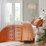 WONGS BEDDING 3 Pieces Quilt Set King Size, Burnt Orange/Rust Halloween Quilt Bedspread Fall Bohemian Coverlet Set with 2 Pillowcase, Soft Thanksgiving Bedding Set for All Season 104"×90"