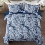DJY Navy Paisley Quilt Set Queen Boho Bedspread Coverlet Set 3 Pieces, Soft Lightweight Microfiber Navy Blue Paisley Floral Pattern Bedding for All Season, 96"x90"