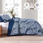 DJY Navy Paisley Quilt Set Queen Boho Bedspread Coverlet Set 3 Pieces, Soft Lightweight Microfiber Navy Blue Paisley Floral Pattern Bedding for All Season, 96"x90"