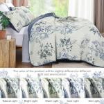 WONGS BEDDING Blue Floral Quilt Set Queen,Botanical Leaf & Butterfly Pattern Quilts Bedspread Coverlet Set,Soft Beautiful Farmhouse Plants Quilts Bedding Set