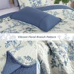WONGS BEDDING Blue Floral Quilt Set Queen,Botanical Leaf & Butterfly Pattern Quilts Bedspread Coverlet Set,Soft Beautiful Farmhouse Plants Quilts Bedding Set