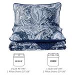 DJY Navy Paisley Quilt Set Queen Boho Bedspread Coverlet Set 3 Pieces, Soft Lightweight Microfiber Navy Blue Paisley Floral Pattern Bedding for All Season, 96"x90"