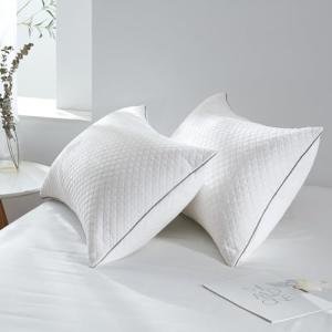 JOLLYVOGUE Pillows Queen Size Set of 2, Oeko-Tex Certified Pillows with Double-Sided Crystal Velvet, Medium Support for Side, Back, Stomach Sleepers