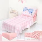 DILIMI Toddler Bedding Set for Girls, Pink Gingham Bow Toddler Comforter Set, 4 Pieces Soft Toddler Bed Set Include Comforter, Fitted Sheet, Flat Sheet, Pillowcase, Pink Checkered