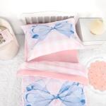 DILIMI Toddler Bedding Set for Girls, Pink Gingham Bow Toddler Comforter Set, 4 Pieces Soft Toddler Bed Set Include Comforter, Fitted Sheet, Flat Sheet, Pillowcase, Pink Checkered