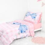 DILIMI Toddler Bedding Set for Girls, Pink Gingham Bow Toddler Comforter Set, 4 Pieces Soft Toddler Bed Set Include Comforter, Fitted Sheet, Flat Sheet, Pillowcase, Pink Checkered