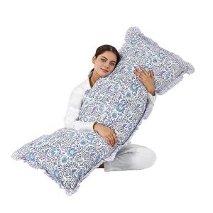 CPC Aqua Blue 100% Cotton Block Print Ruffle Sham Cover 20X54 inch, Handmade Boho Floral Pillowcase, Farmhouse Cottagecore Bedding, Soft Decorative Cushion Cover for Bedroom Décor