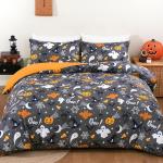 WONGS BEDDING Halloween Duvet Cover Set Twin, 3 Pieces Grey Bat Pumpkin Comforter Cover Set with 1 Pillowcase Ghost Festival Themed Bedding Set Twin 68" x 86"(Not Comforter)