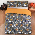 WONGS BEDDING Halloween Duvet Cover Set Twin, 3 Pieces Grey Bat Pumpkin Comforter Cover Set with 1 Pillowcase Ghost Festival Themed Bedding Set Twin 68" x 86"(Not Comforter)