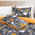 WONGS BEDDING Halloween Duvet Cover Set Twin, 3 Pieces Grey Bat Pumpkin Comforter Cover Set with 1 Pillowcase Ghost Festival Themed Bedding Set Twin 68" x 86"(Not Comforter)