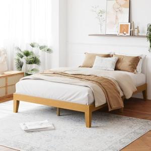 COLAMY 12 Inch Wood Platform Bed Frame,Sturdy Full Size Bed Frame with Wood Slat Support, No Box Spring Needed,Rustic Pine