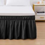 Elegant Comfort Luxurious Wrap Around Elastic Solid Ruffled Bed Skirt, with 16 Inch Tailored Drop - Easy Fit, Premium Quality Wrinkle and Fade Resistant - King/Queen, Black