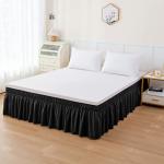 Elegant Comfort Luxurious Wrap Around Elastic Solid Ruffled Bed Skirt, with 16 Inch Tailored Drop - Easy Fit, Premium Quality Wrinkle and Fade Resistant - King/Queen, Black