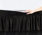Elegant Comfort Luxurious Wrap Around Elastic Solid Ruffled Bed Skirt, with 16 Inch Tailored Drop - Easy Fit, Premium Quality Wrinkle and Fade Resistant - King/Queen, Black
