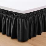 Elegant Comfort Luxurious Wrap Around Elastic Solid Ruffled Bed Skirt, with 16 Inch Tailored Drop - Easy Fit, Premium Quality Wrinkle and Fade Resistant - King/Queen, Black