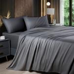 Shilucheng 4 Piece Queen Sheet Sets, Cooling Sheets, Blend Rayon Derived from Bamboo, Deep Pocket Up to 16", Breathable & Soft Bed Sheets, Hotel Silky Bedding Set, Dark Grey