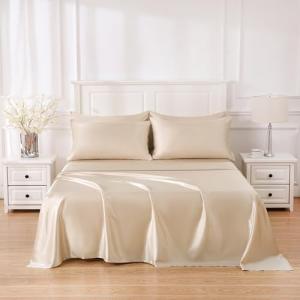 Sleeplite 4 Piece Luxury Satin Bed Sheets Set with Pillowcases - Ultra Soft & Silky, Hypoallergenic & Wrinkle-Free, Hotel Quality Comfort Bedding, Size Full, Earthy Khaki