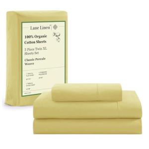LANE LINEN Eco Friendly 100% Organic Cotton Fully Elasticized Twin XL Sheet Set, Low Pilling Fade Resistant Machine Washable Extra Long Twin Bedding Set, Soft & Comfy Cotton Sheets- Cocoon