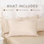 Sleeplite 4 Piece Luxury Satin Bed Sheets Set with Pillowcases - Ultra Soft & Silky, Hypoallergenic & Wrinkle-Free, Hotel Quality Comfort Bedding, Size Full, Earthy Khaki