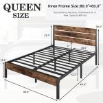 Lifezone Queen Bed Frame with Headboard and Footboard, Metal Queen Bed Frame with Under-Bed Storage, All-Metal Support System, No Box Spring Needed, Easily Assemble, Rustic Brown