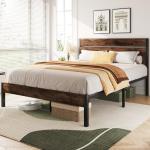 Lifezone Queen Bed Frame with Headboard and Footboard, Metal Queen Bed Frame with Under-Bed Storage, All-Metal Support System, No Box Spring Needed, Easily Assemble, Rustic Brown