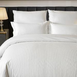 Amolavet Hotel Bedding Duvet Cover Queen Size Cotton White Satin Pin Striped Textured with Zipper - Duvet Cover Queen 3 Pcs Set 90x90 - Comforter Cover/Quilt Cover Queen Size