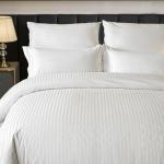 Amolavet Hotel Bedding Duvet Cover Queen Size Cotton White Satin Pin Striped Textured with Zipper - Duvet Cover Queen 3 Pcs Set 90x90 - Comforter Cover/Quilt Cover Queen Size