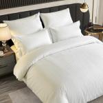 Amolavet Hotel Bedding Duvet Cover Queen Size Cotton White Satin Pin Striped Textured with Zipper - Duvet Cover Queen 3 Pcs Set 90x90 - Comforter Cover/Quilt Cover Queen Size
